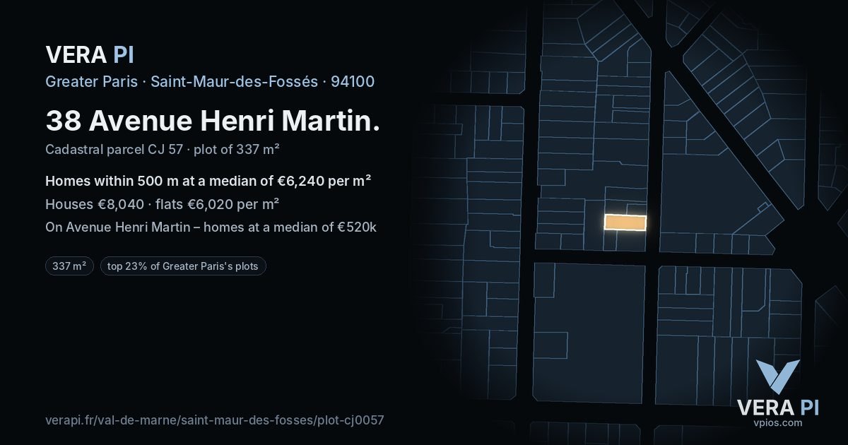 38 Avenue Henri Martin, Saint-Maur-des-Fossés at night – the plot lit, the parcels around coloured by the prices near them