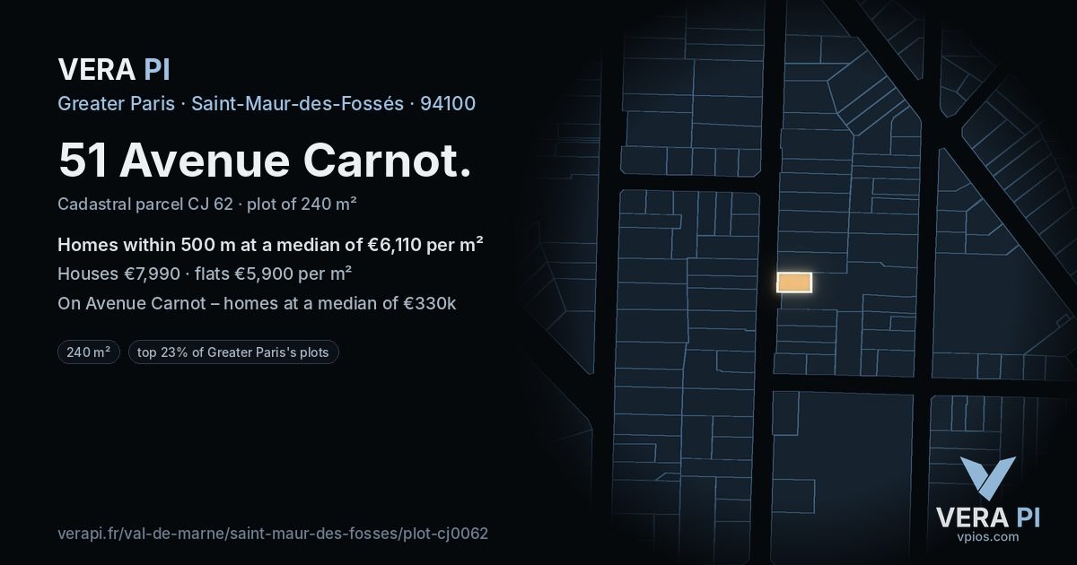 51 Avenue Carnot, Saint-Maur-des-Fossés at night – the plot lit, the parcels around coloured by the prices near them