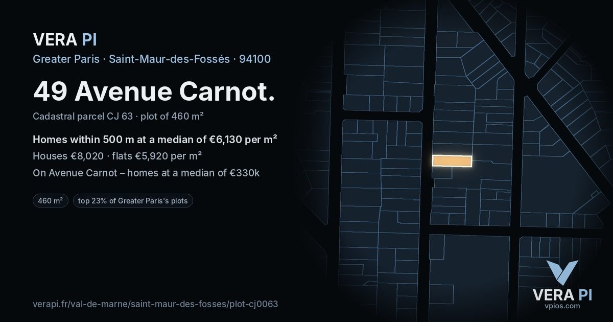 49 Avenue Carnot, Saint-Maur-des-Fossés at night – the plot lit, the parcels around coloured by the prices near them
