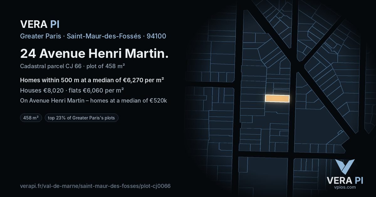 24 Avenue Henri Martin, Saint-Maur-des-Fossés at night – the plot lit, the parcels around coloured by the prices near them