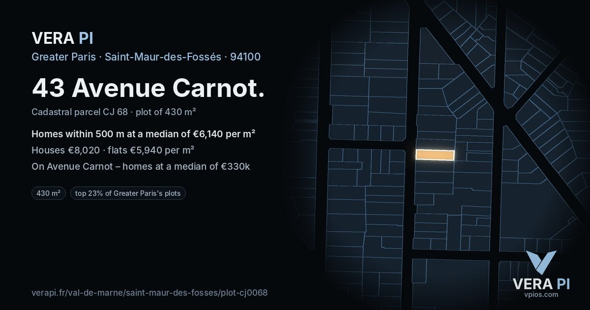 43 Avenue Carnot, Saint-Maur-des-Fossés at night – the plot lit, the parcels around coloured by the prices near them