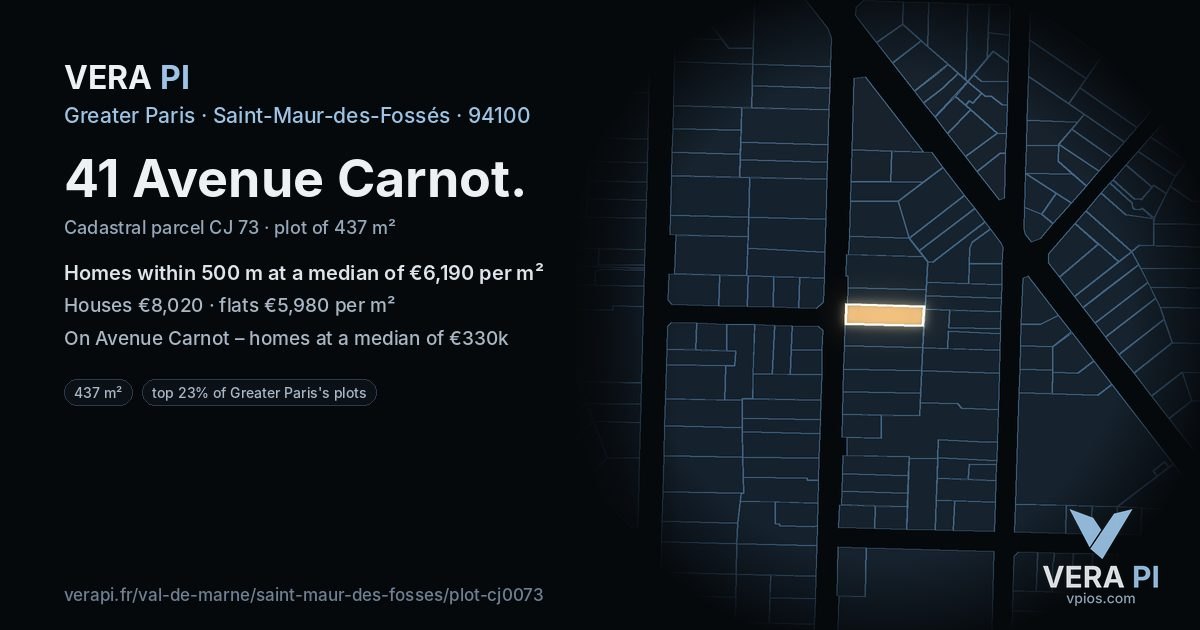 41 Avenue Carnot, Saint-Maur-des-Fossés at night – the plot lit, the parcels around coloured by the prices near them