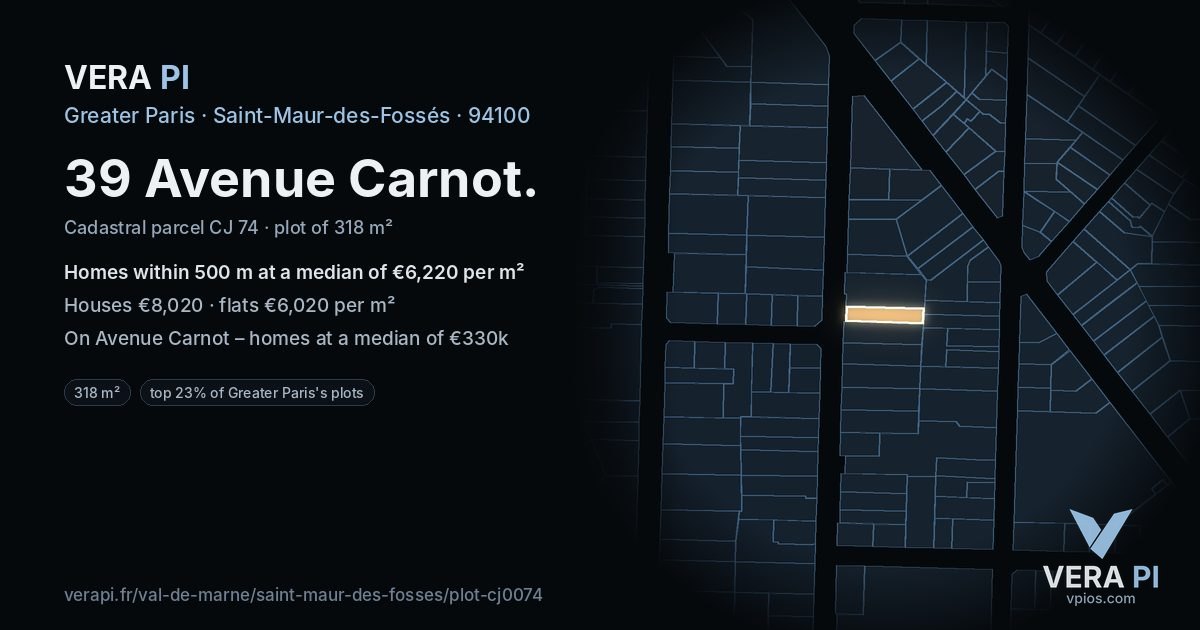 39 Avenue Carnot, Saint-Maur-des-Fossés at night – the plot lit, the parcels around coloured by the prices near them