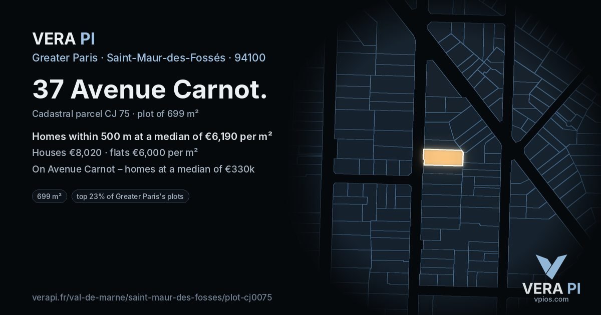 37 Avenue Carnot, Saint-Maur-des-Fossés at night – the plot lit, the parcels around coloured by the prices near them