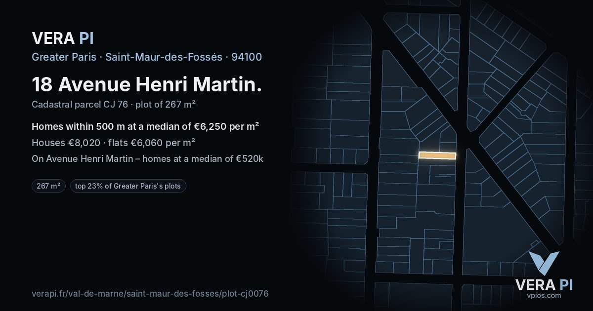 18 Avenue Henri Martin, Saint-Maur-des-Fossés at night – the plot lit, the parcels around coloured by the prices near them