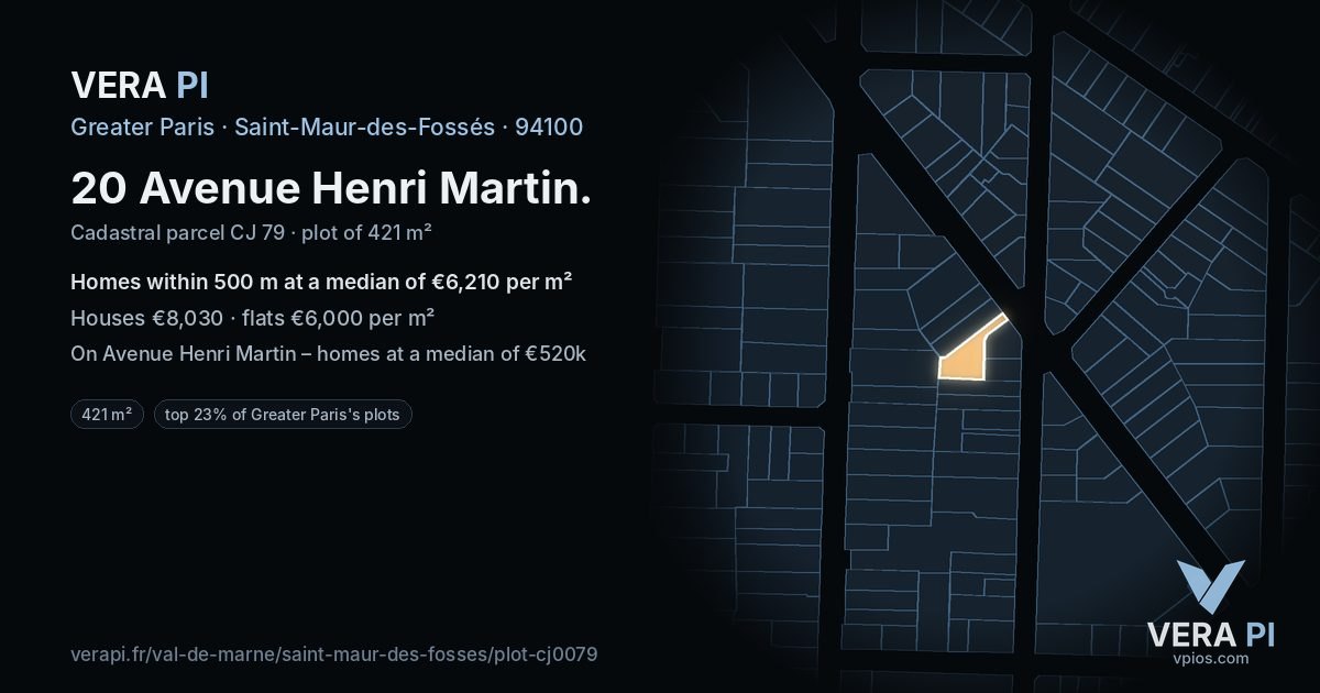 20 Avenue Henri Martin, Saint-Maur-des-Fossés at night – the plot lit, the parcels around coloured by the prices near them