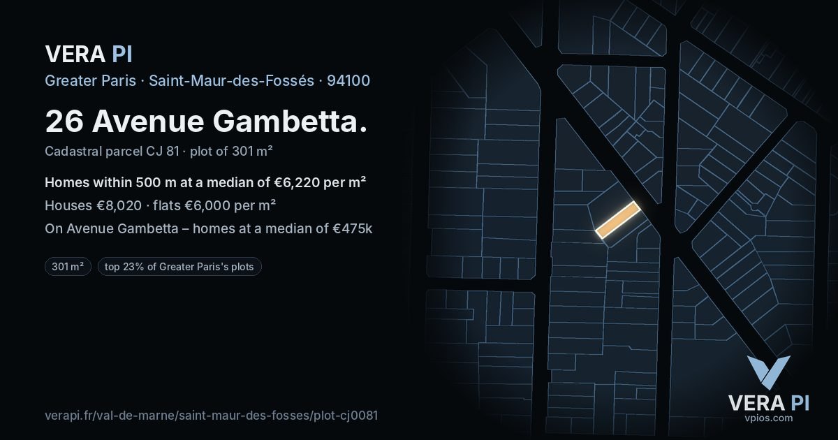 26 Avenue Gambetta, Saint-Maur-des-Fossés at night – the plot lit, the parcels around coloured by the prices near them