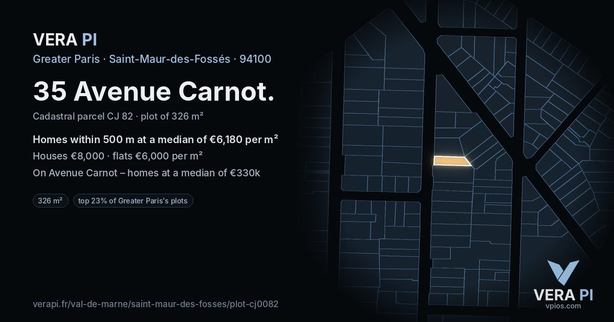 35 Avenue Carnot, Saint-Maur-des-Fossés at night – the plot lit, the parcels around coloured by the prices near them