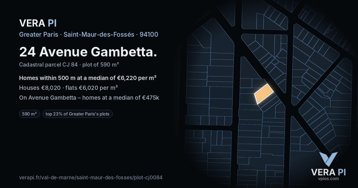 24 Avenue Gambetta, Saint-Maur-des-Fossés at night – the plot lit, the parcels around coloured by the prices near them