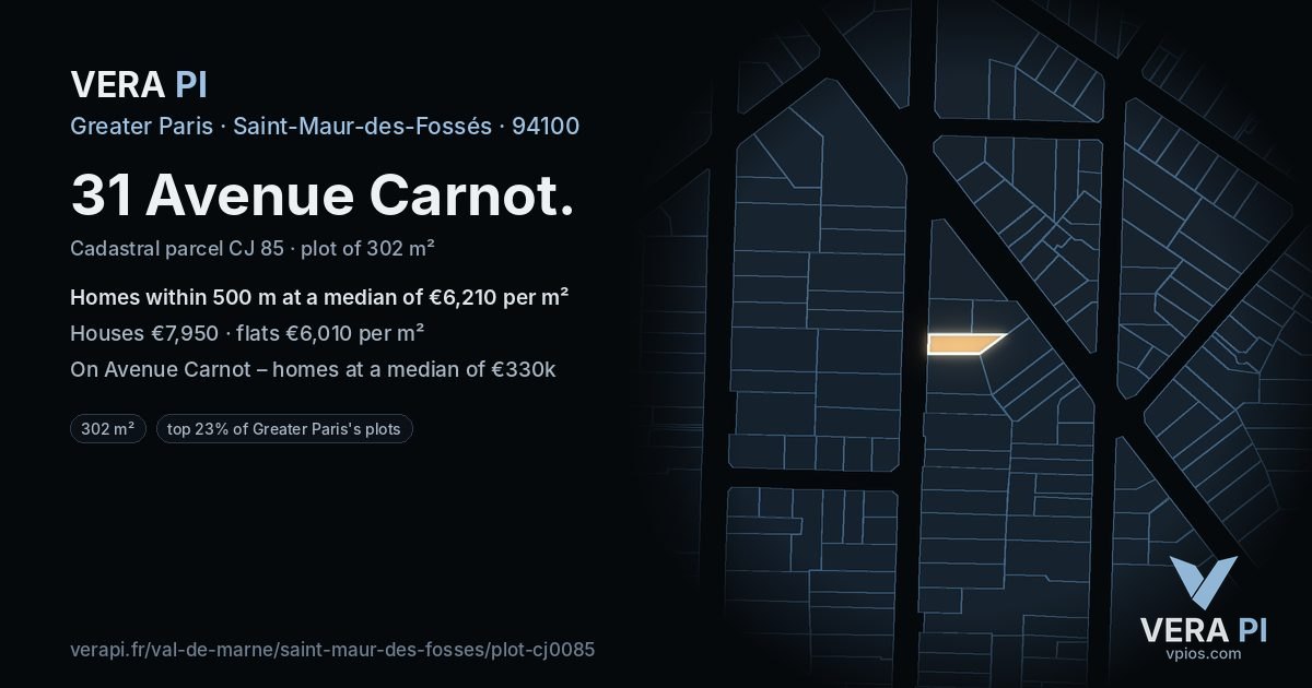 31 Avenue Carnot, Saint-Maur-des-Fossés at night – the plot lit, the parcels around coloured by the prices near them