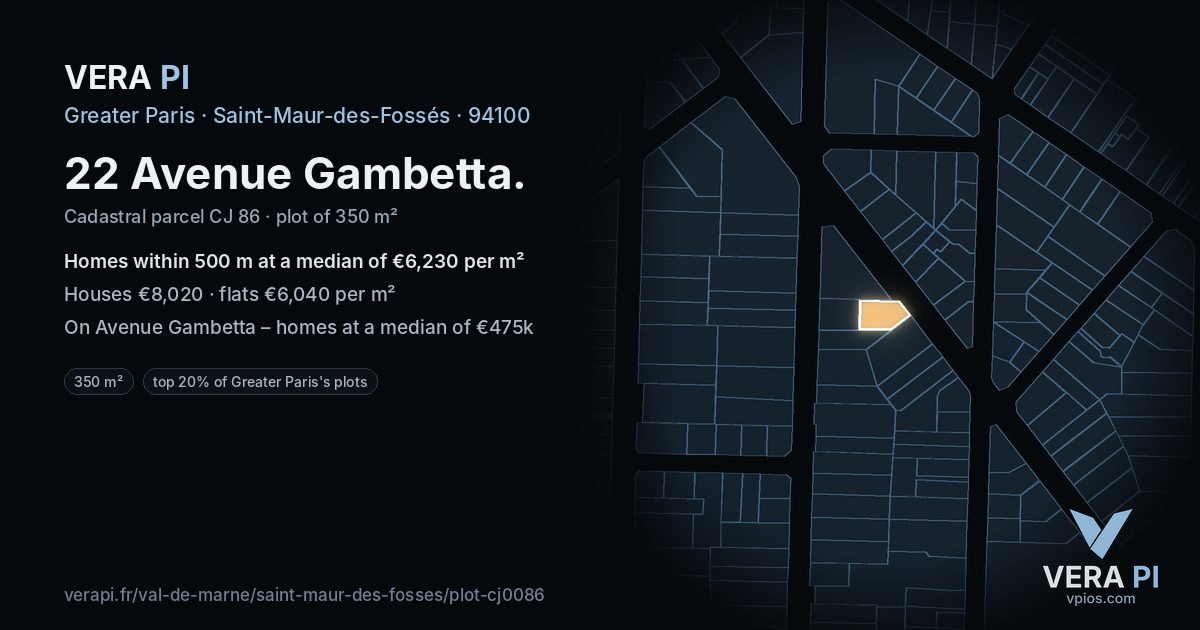 22 Avenue Gambetta, Saint-Maur-des-Fossés at night – the plot lit, the parcels around coloured by the prices near them