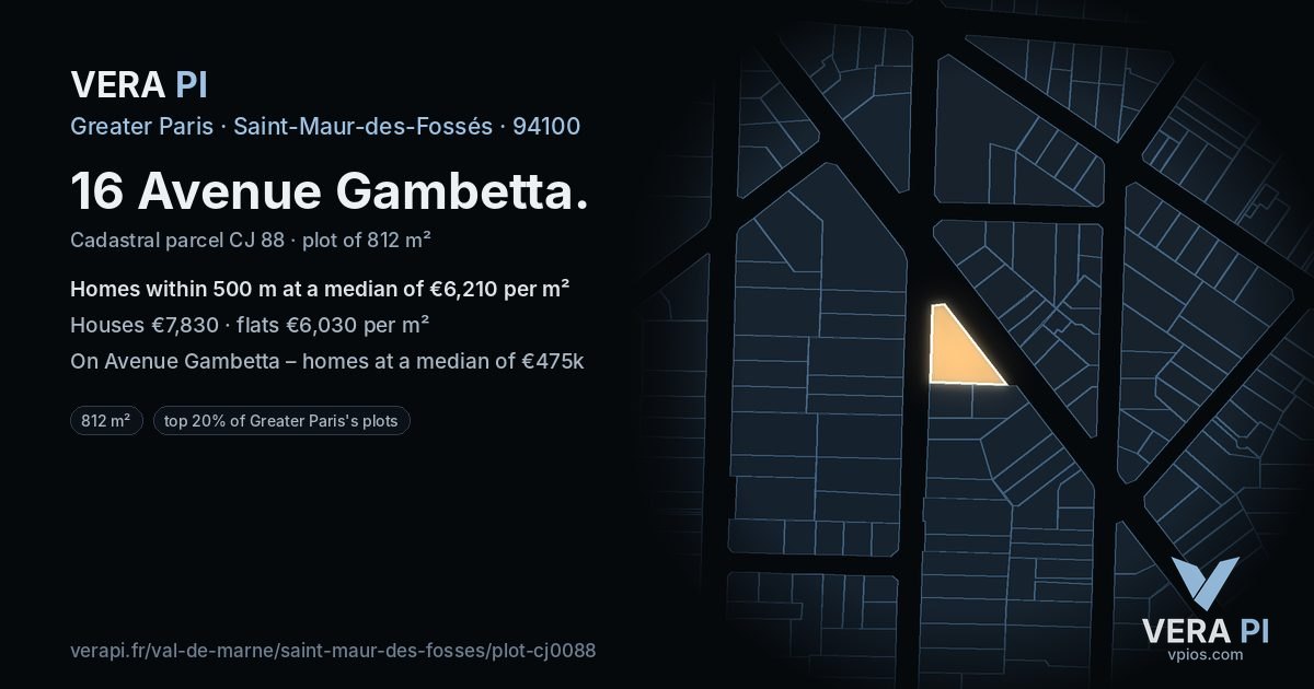 16 Avenue Gambetta, Saint-Maur-des-Fossés at night – the plot lit, the parcels around coloured by the prices near them