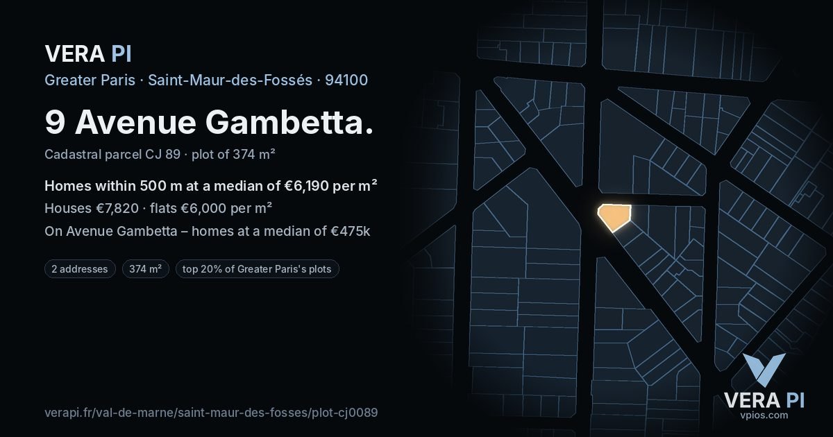 9 Avenue Gambetta, Saint-Maur-des-Fossés at night – the plot lit, the parcels around coloured by the prices near them