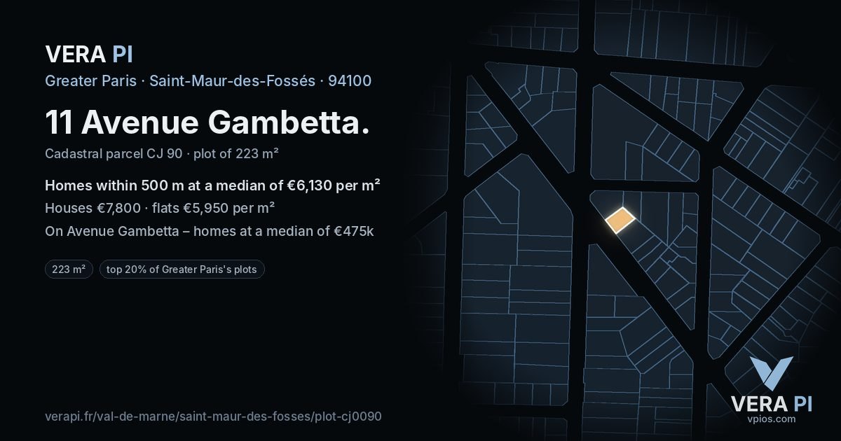 11 Avenue Gambetta, Saint-Maur-des-Fossés at night – the plot lit, the parcels around coloured by the prices near them