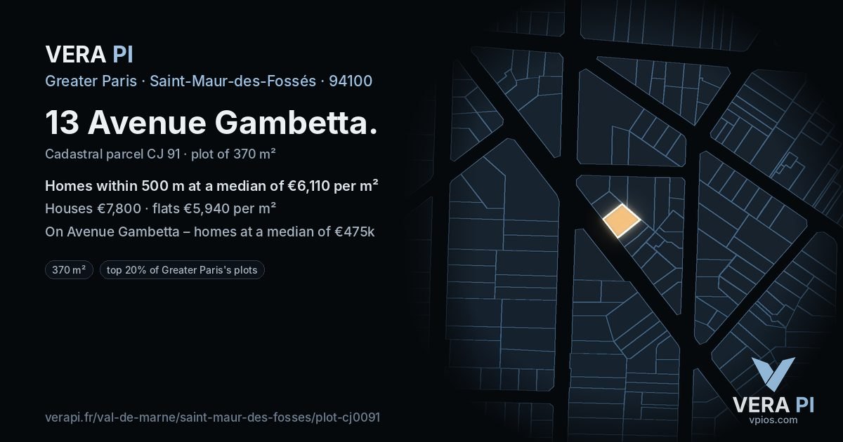 13 Avenue Gambetta, Saint-Maur-des-Fossés at night – the plot lit, the parcels around coloured by the prices near them