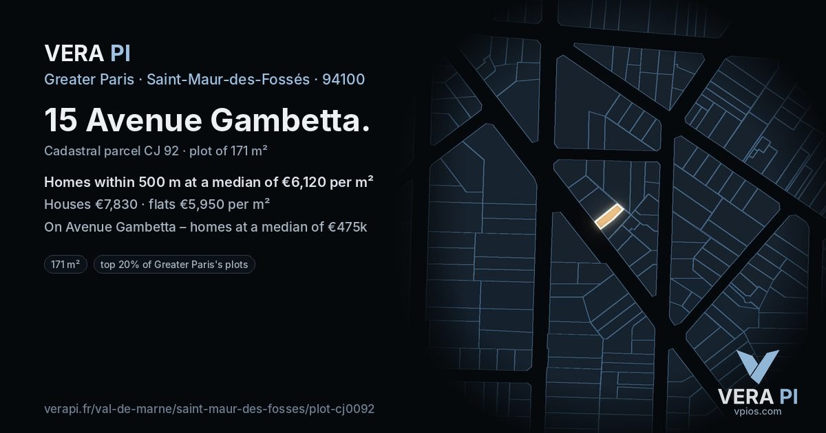 15 Avenue Gambetta, Saint-Maur-des-Fossés at night – the plot lit, the parcels around coloured by the prices near them