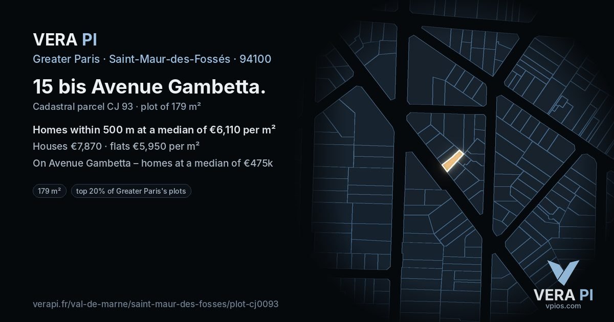 15 bis Avenue Gambetta, Saint-Maur-des-Fossés at night – the plot lit, the parcels around coloured by the prices near them