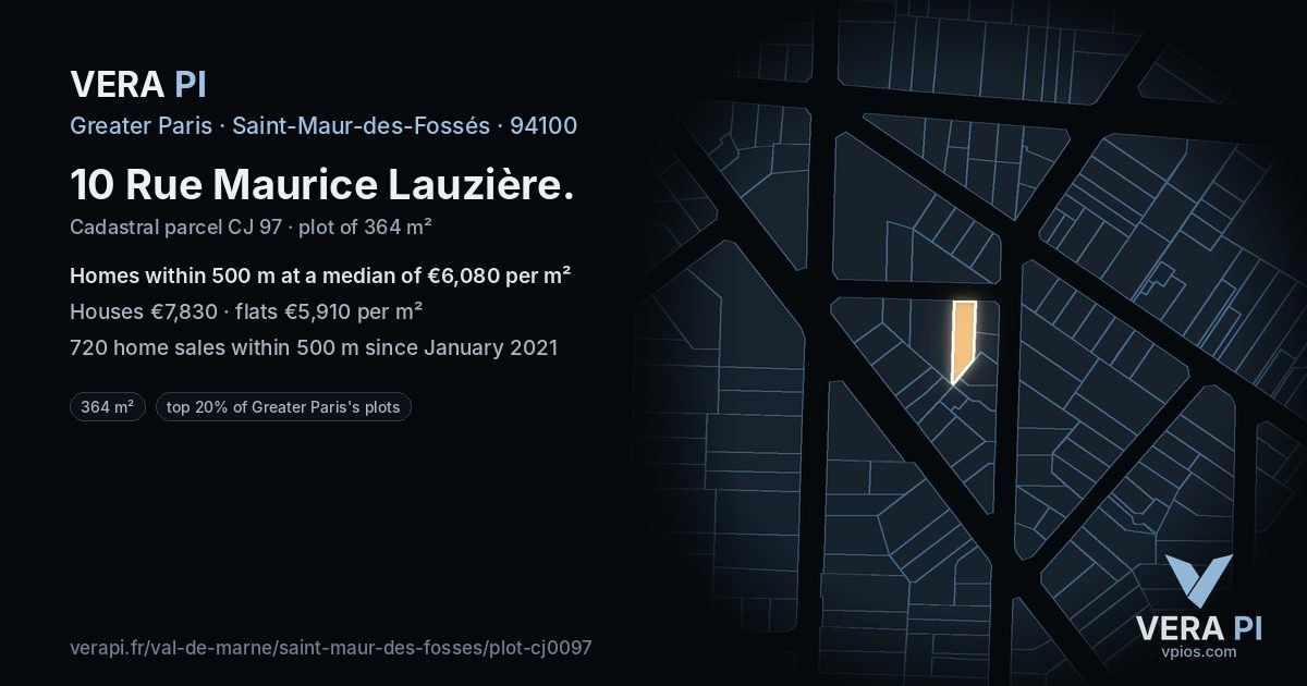 10 Rue Maurice Lauzière, Saint-Maur-des-Fossés at night – the plot lit, the parcels around coloured by the prices near them