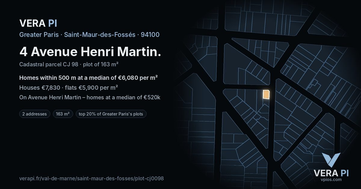 4 Avenue Henri Martin, Saint-Maur-des-Fossés at night – the plot lit, the parcels around coloured by the prices near them
