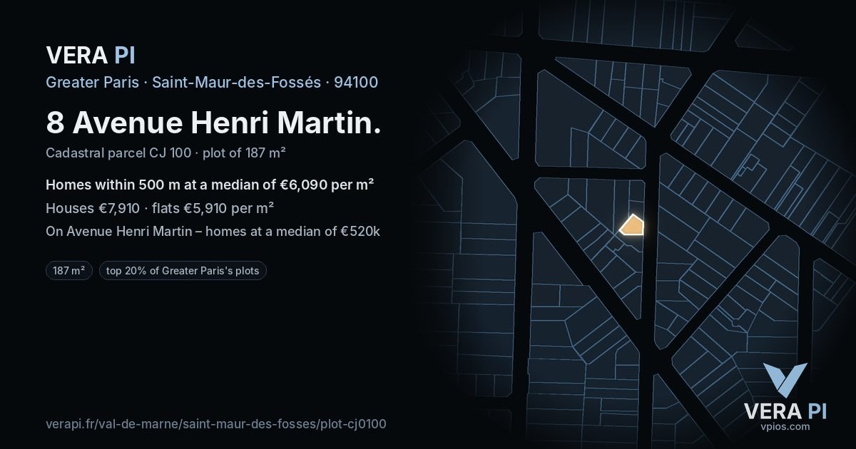 8 Avenue Henri Martin, Saint-Maur-des-Fossés at night – the plot lit, the parcels around coloured by the prices near them