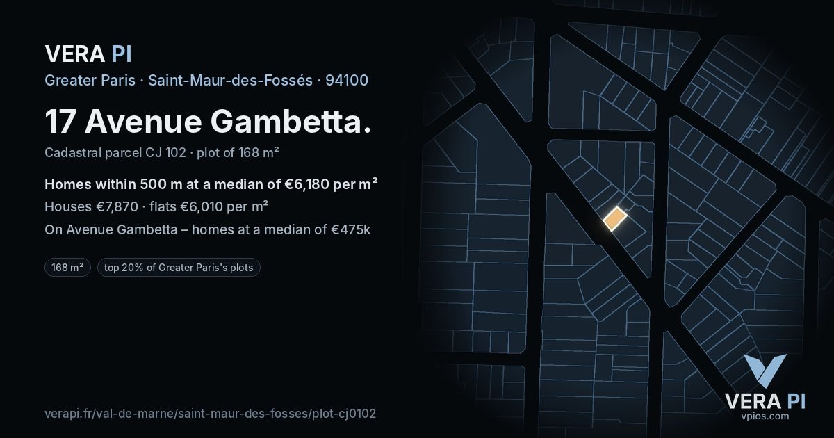 17 Avenue Gambetta, Saint-Maur-des-Fossés at night – the plot lit, the parcels around coloured by the prices near them