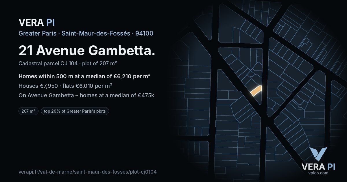 21 Avenue Gambetta, Saint-Maur-des-Fossés at night – the plot lit, the parcels around coloured by the prices near them
