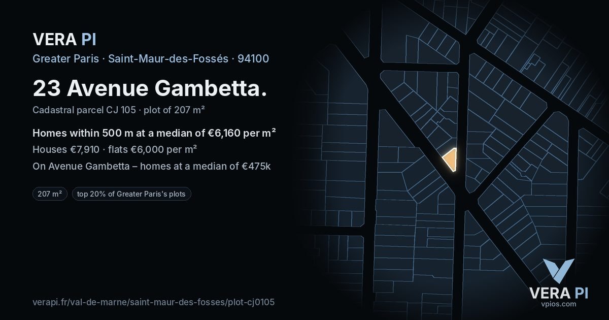 23 Avenue Gambetta, Saint-Maur-des-Fossés at night – the plot lit, the parcels around coloured by the prices near them
