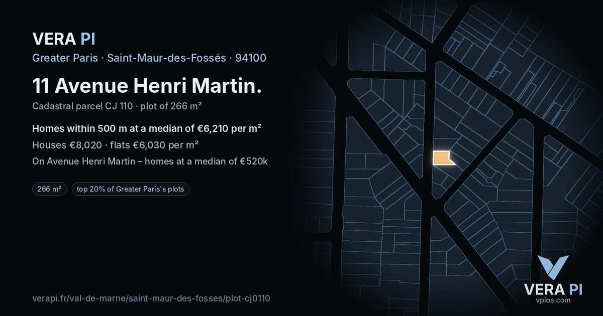 11 Avenue Henri Martin, Saint-Maur-des-Fossés at night – the plot lit, the parcels around coloured by the prices near them