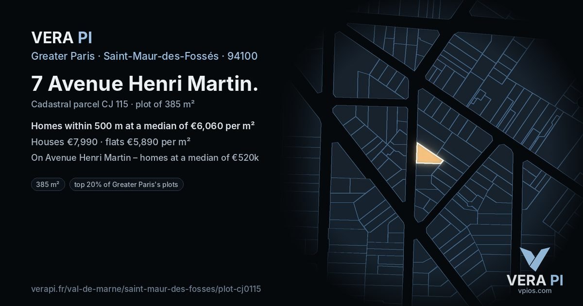 7 Avenue Henri Martin, Saint-Maur-des-Fossés at night – the plot lit, the parcels around coloured by the prices near them
