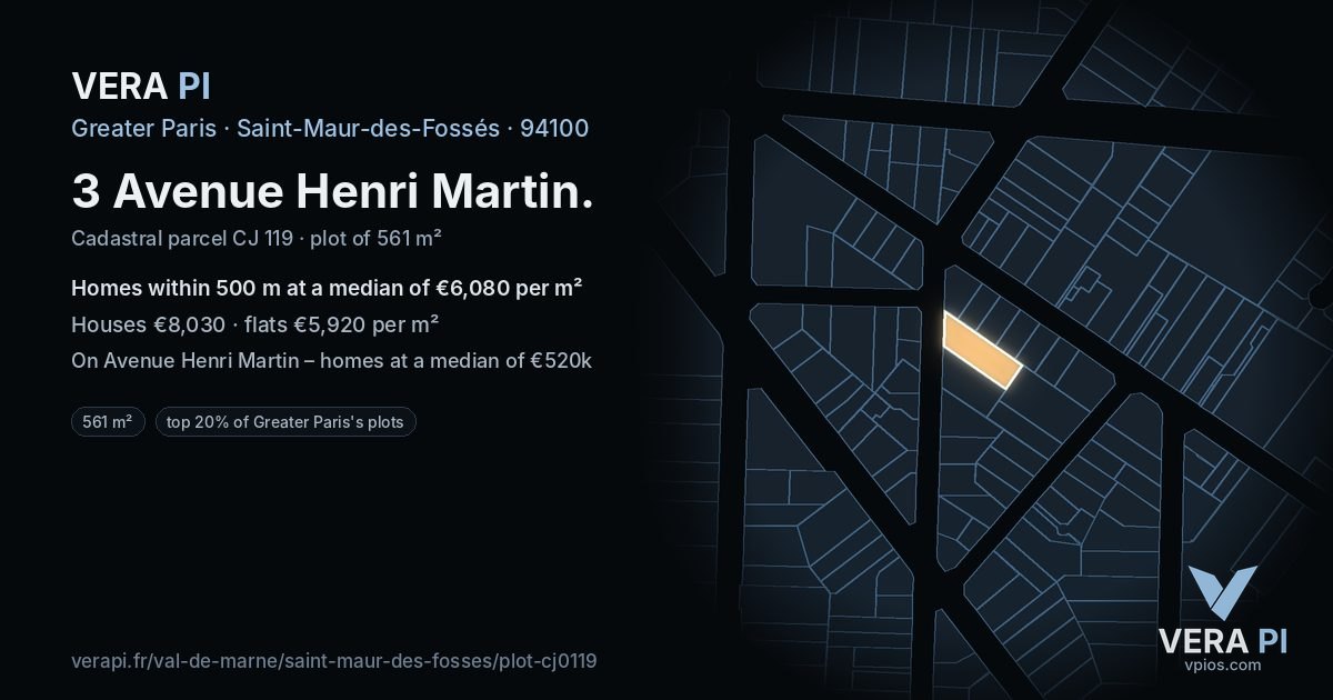 3 Avenue Henri Martin, Saint-Maur-des-Fossés at night – the plot lit, the parcels around coloured by the prices near them
