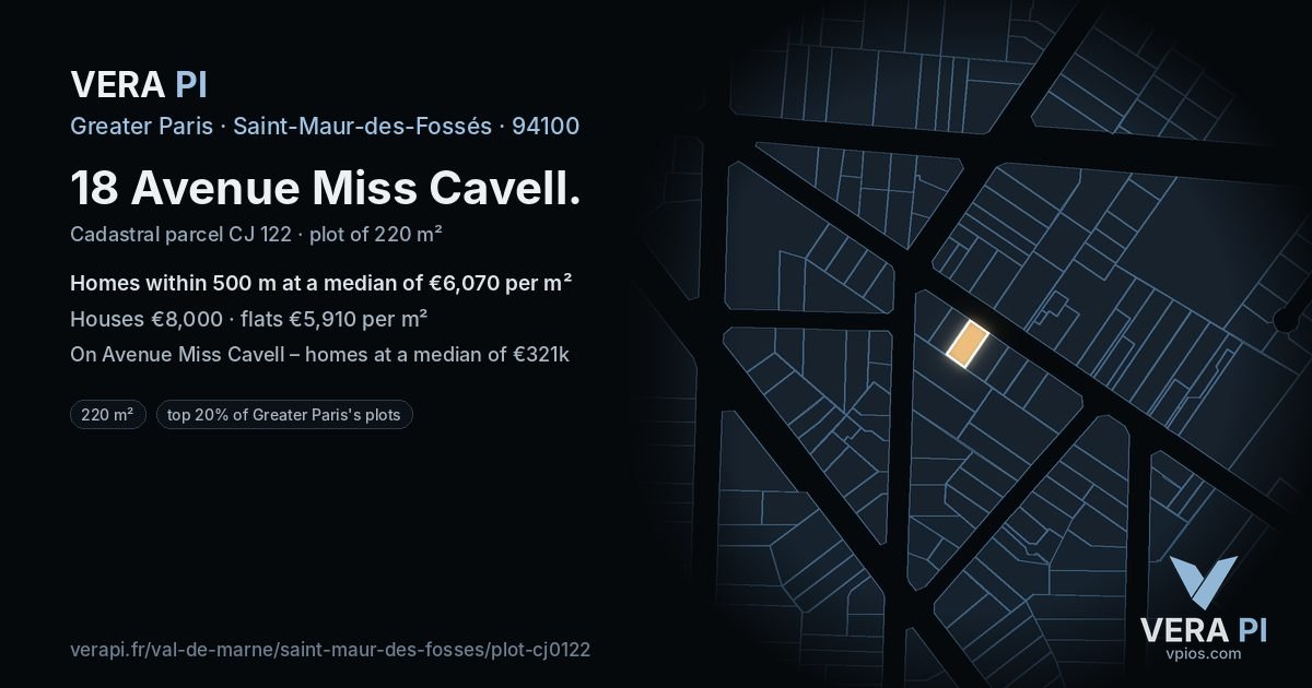 18 Avenue Miss Cavell, Saint-Maur-des-Fossés at night – the plot lit, the parcels around coloured by the prices near them