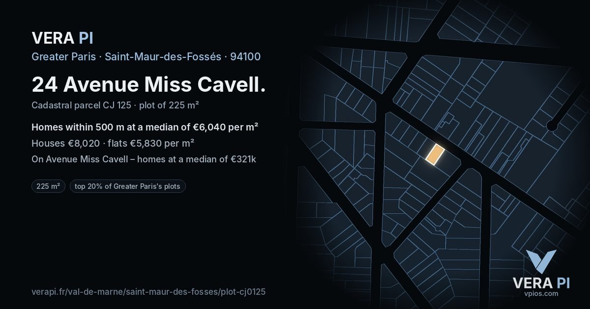 24 Avenue Miss Cavell, Saint-Maur-des-Fossés at night – the plot lit, the parcels around coloured by the prices near them