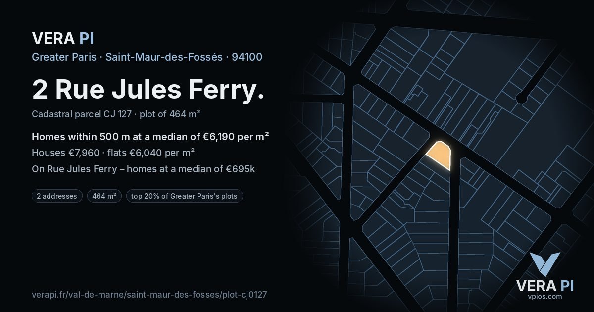 2 Rue Jules Ferry, Saint-Maur-des-Fossés at night – the plot lit, the parcels around coloured by the prices near them