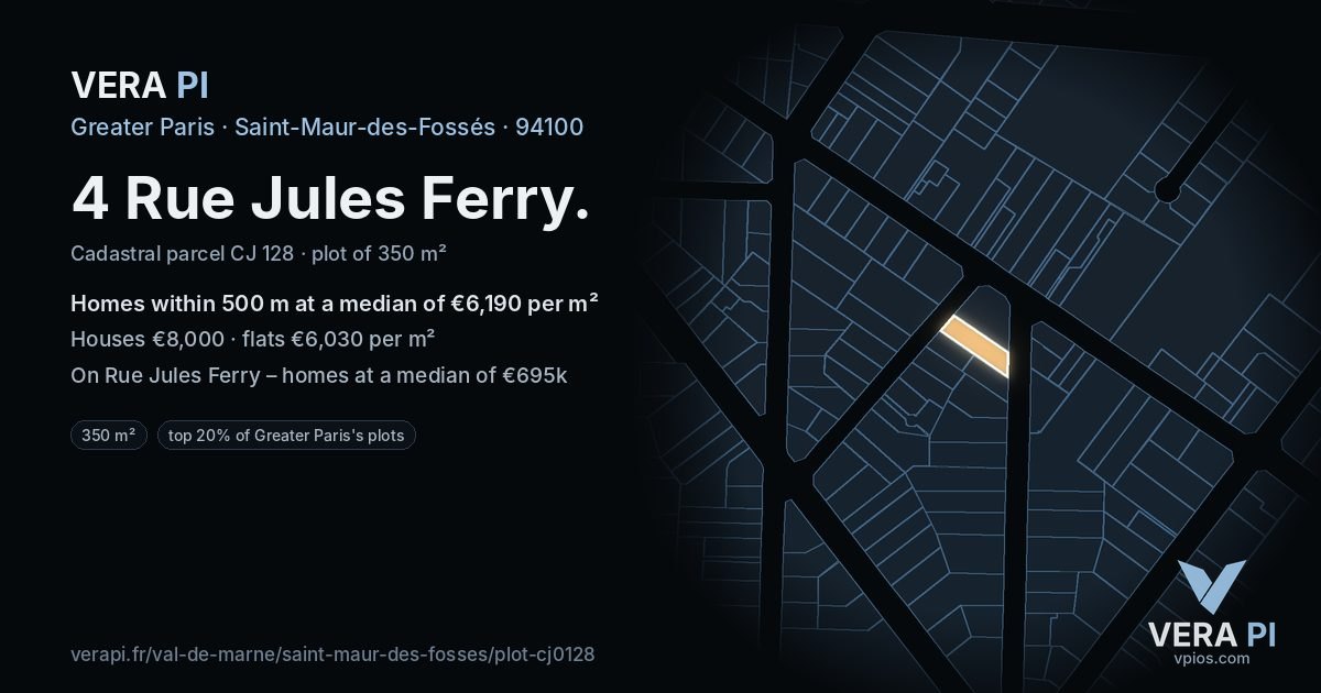 4 Rue Jules Ferry, Saint-Maur-des-Fossés at night – the plot lit, the parcels around coloured by the prices near them