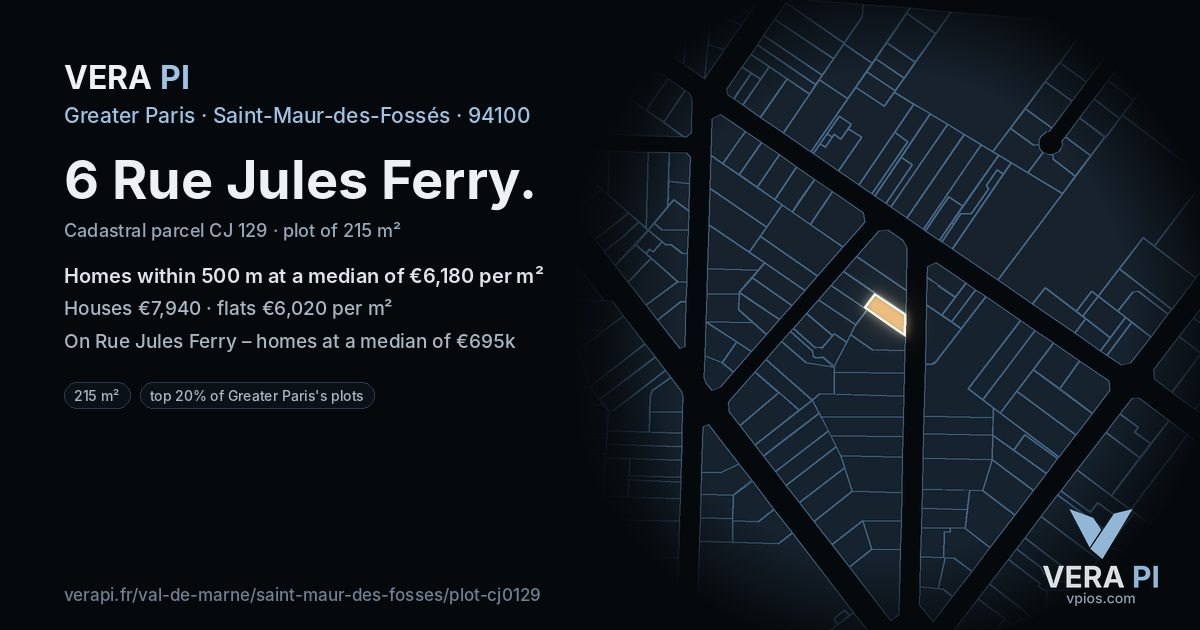 6 Rue Jules Ferry, Saint-Maur-des-Fossés at night – the plot lit, the parcels around coloured by the prices near them
