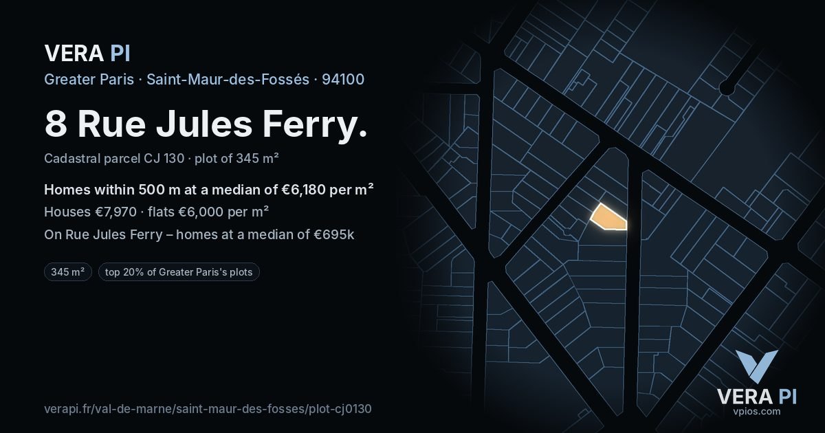 8 Rue Jules Ferry, Saint-Maur-des-Fossés at night – the plot lit, the parcels around coloured by the prices near them