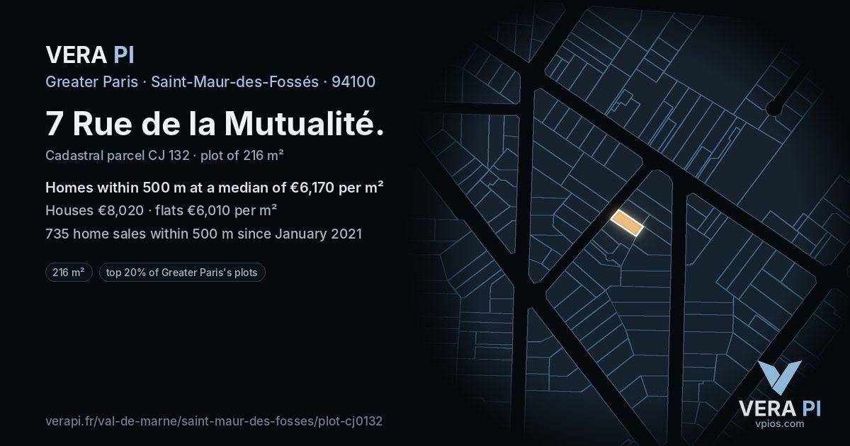 7 Rue de la Mutualité, Saint-Maur-des-Fossés at night – the plot lit, the parcels around coloured by the prices near them