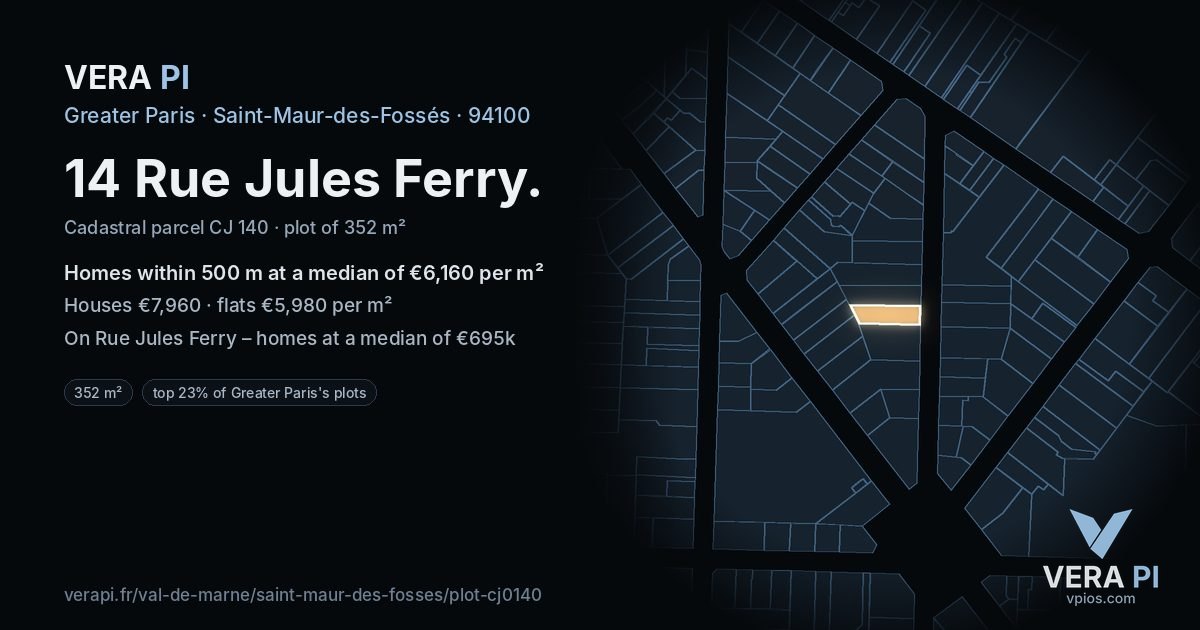 14 Rue Jules Ferry, Saint-Maur-des-Fossés at night – the plot lit, the parcels around coloured by the prices near them