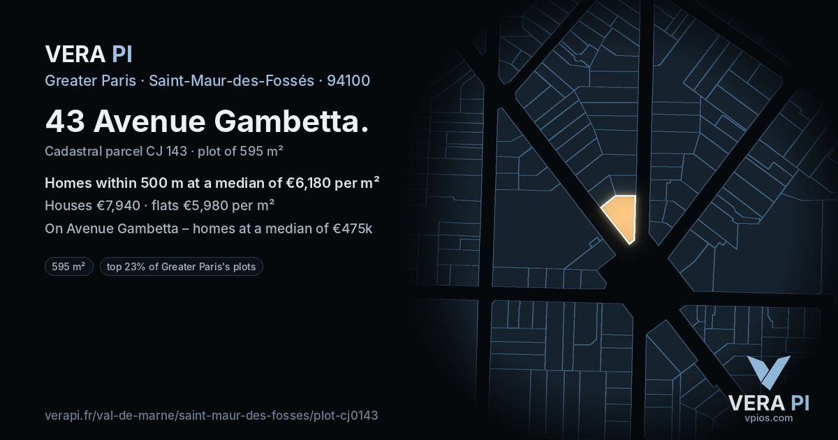 43 Avenue Gambetta, Saint-Maur-des-Fossés at night – the plot lit, the parcels around coloured by the prices near them