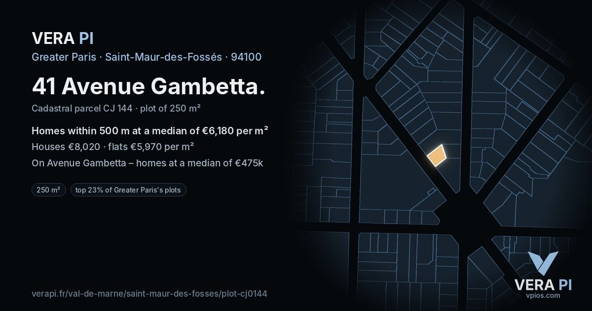41 Avenue Gambetta, Saint-Maur-des-Fossés at night – the plot lit, the parcels around coloured by the prices near them