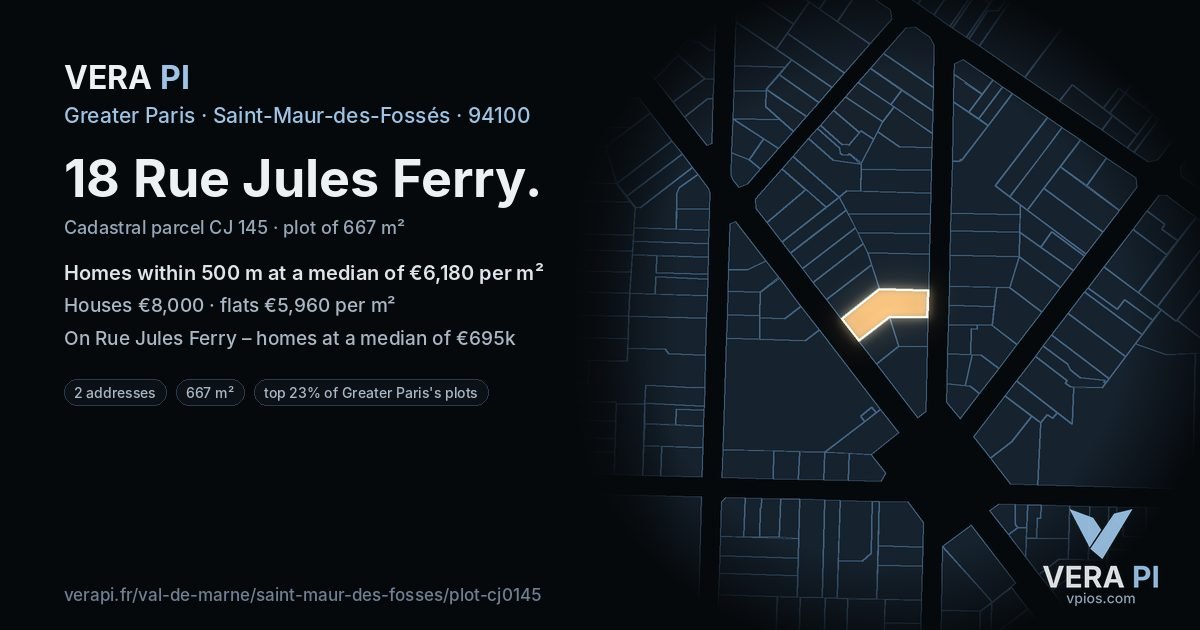 18 Rue Jules Ferry, Saint-Maur-des-Fossés at night – the plot lit, the parcels around coloured by the prices near them