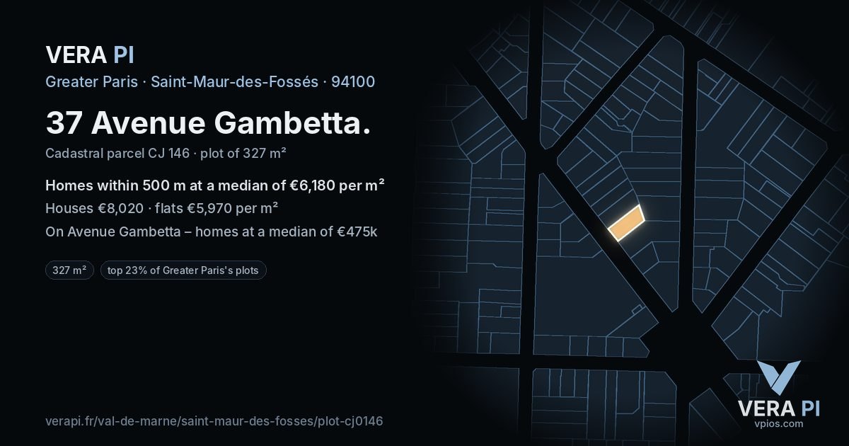 37 Avenue Gambetta, Saint-Maur-des-Fossés at night – the plot lit, the parcels around coloured by the prices near them