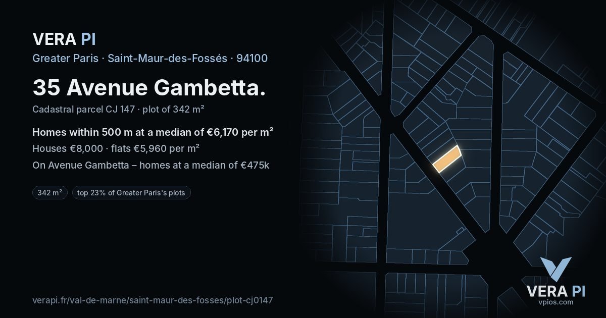 35 Avenue Gambetta, Saint-Maur-des-Fossés at night – the plot lit, the parcels around coloured by the prices near them