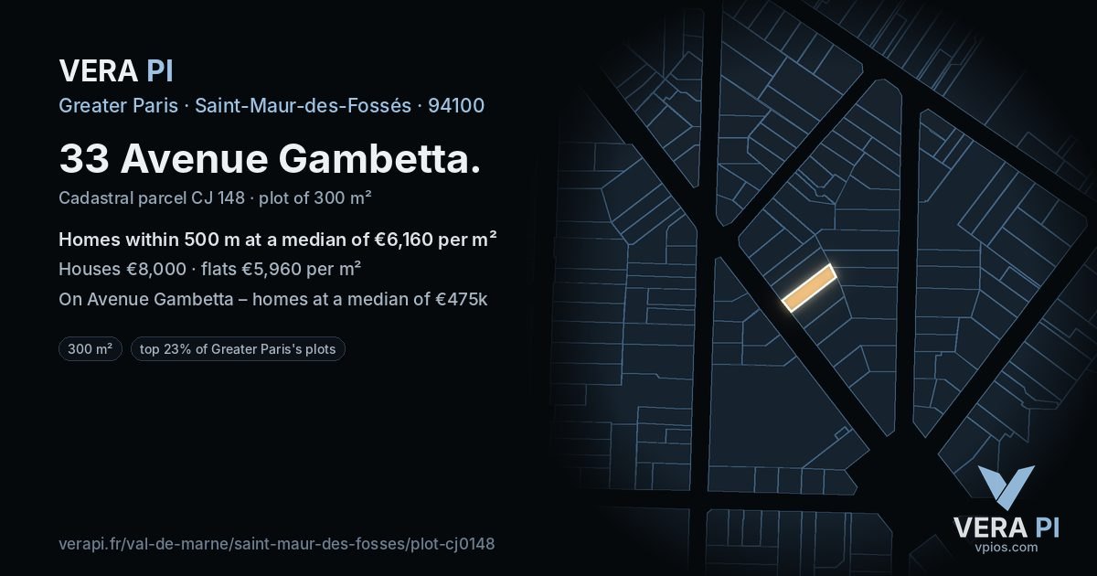 33 Avenue Gambetta, Saint-Maur-des-Fossés at night – the plot lit, the parcels around coloured by the prices near them