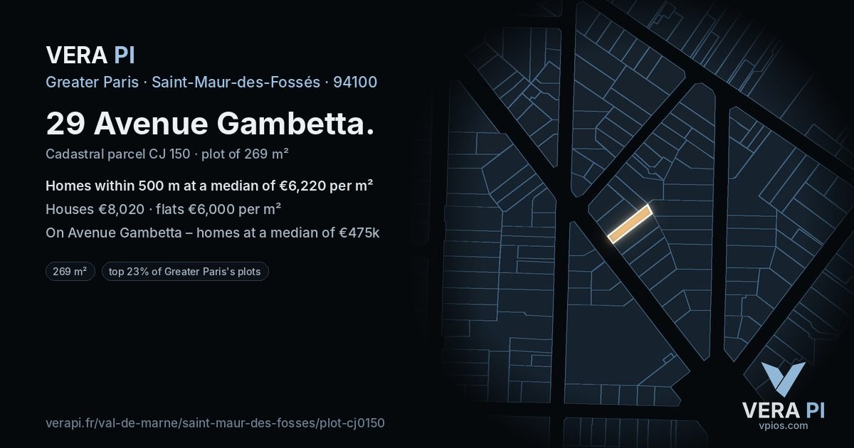 29 Avenue Gambetta, Saint-Maur-des-Fossés at night – the plot lit, the parcels around coloured by the prices near them