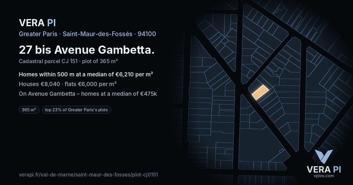 27 bis Avenue Gambetta, Saint-Maur-des-Fossés at night – the plot lit, the parcels around coloured by the prices near them