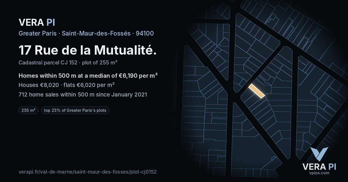 17 Rue de la Mutualité, Saint-Maur-des-Fossés at night – the plot lit, the parcels around coloured by the prices near them