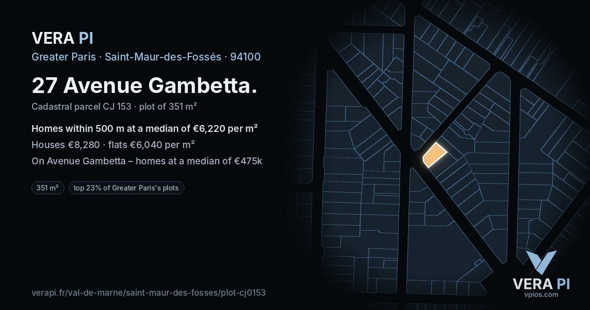 27 Avenue Gambetta, Saint-Maur-des-Fossés at night – the plot lit, the parcels around coloured by the prices near them
