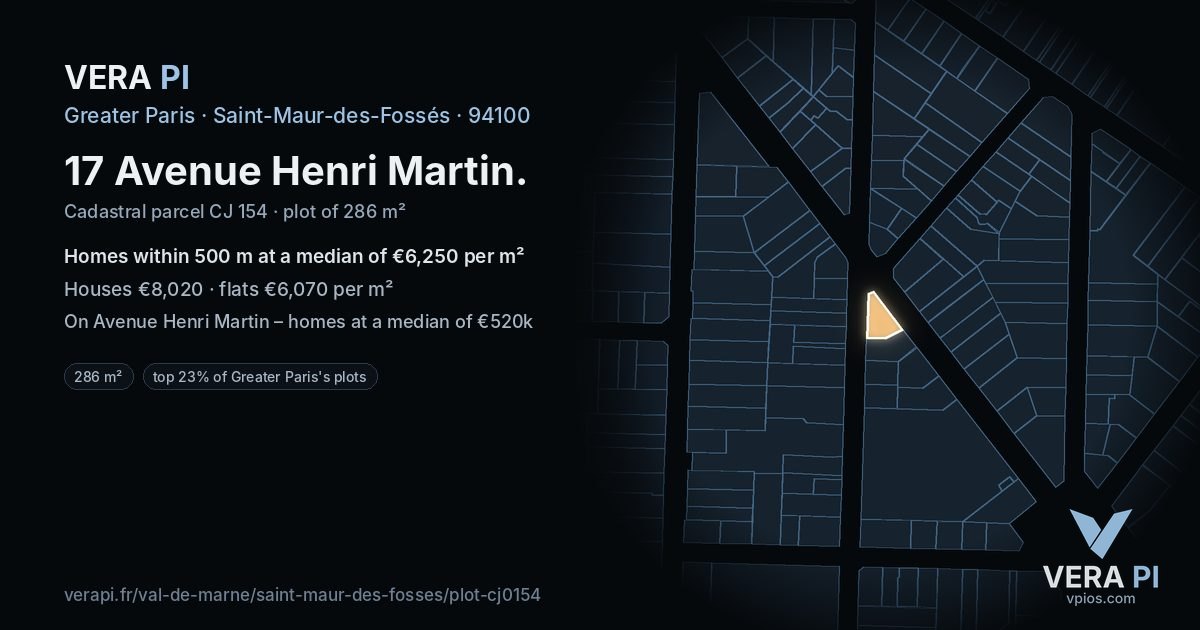 17 Avenue Henri Martin, Saint-Maur-des-Fossés at night – the plot lit, the parcels around coloured by the prices near them