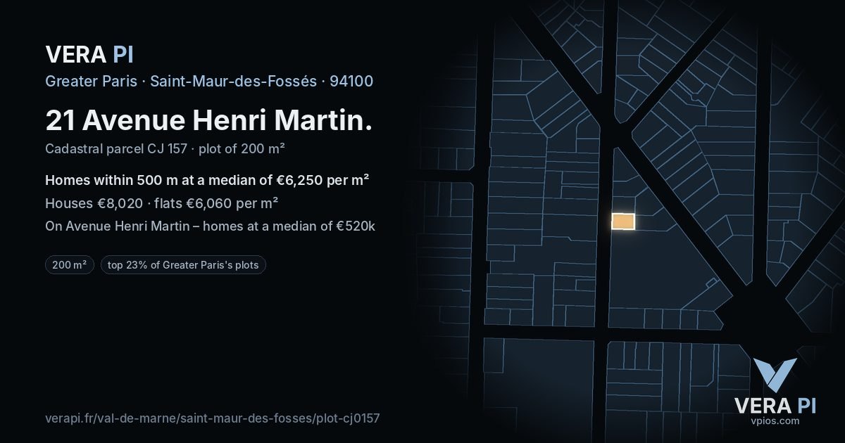 21 Avenue Henri Martin, Saint-Maur-des-Fossés at night – the plot lit, the parcels around coloured by the prices near them